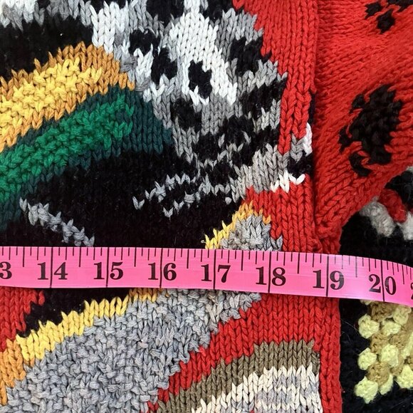 Vintage Feeling Handknit Cardigan Womens S Dalmation Firetruck Sweater Red Ramie - Picture 7 of 7